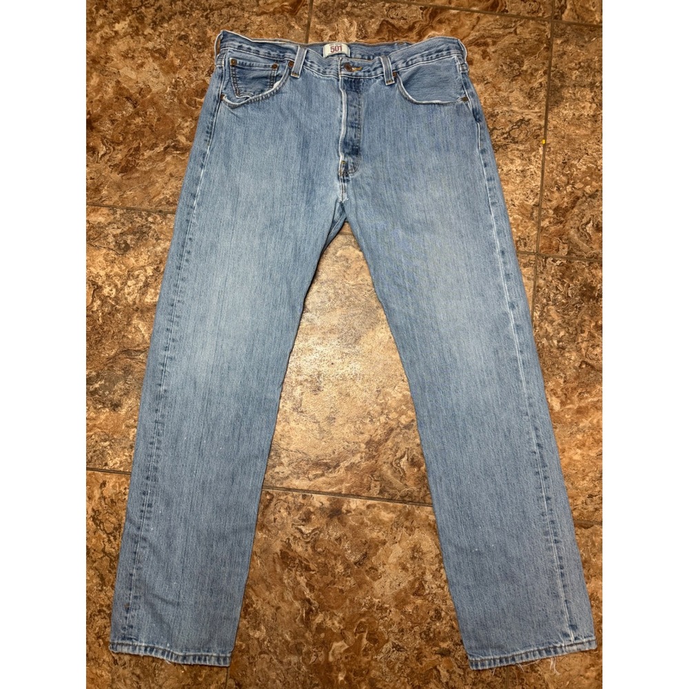 Levis 501 Original Straight Leg Button Fly Light Wash Jeans 38x34